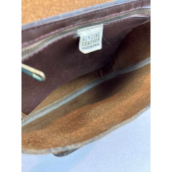 Vintage Tan Leather Crossbody Bag Gold Horseshoe Adjustable Strap - Picture 11 of 14